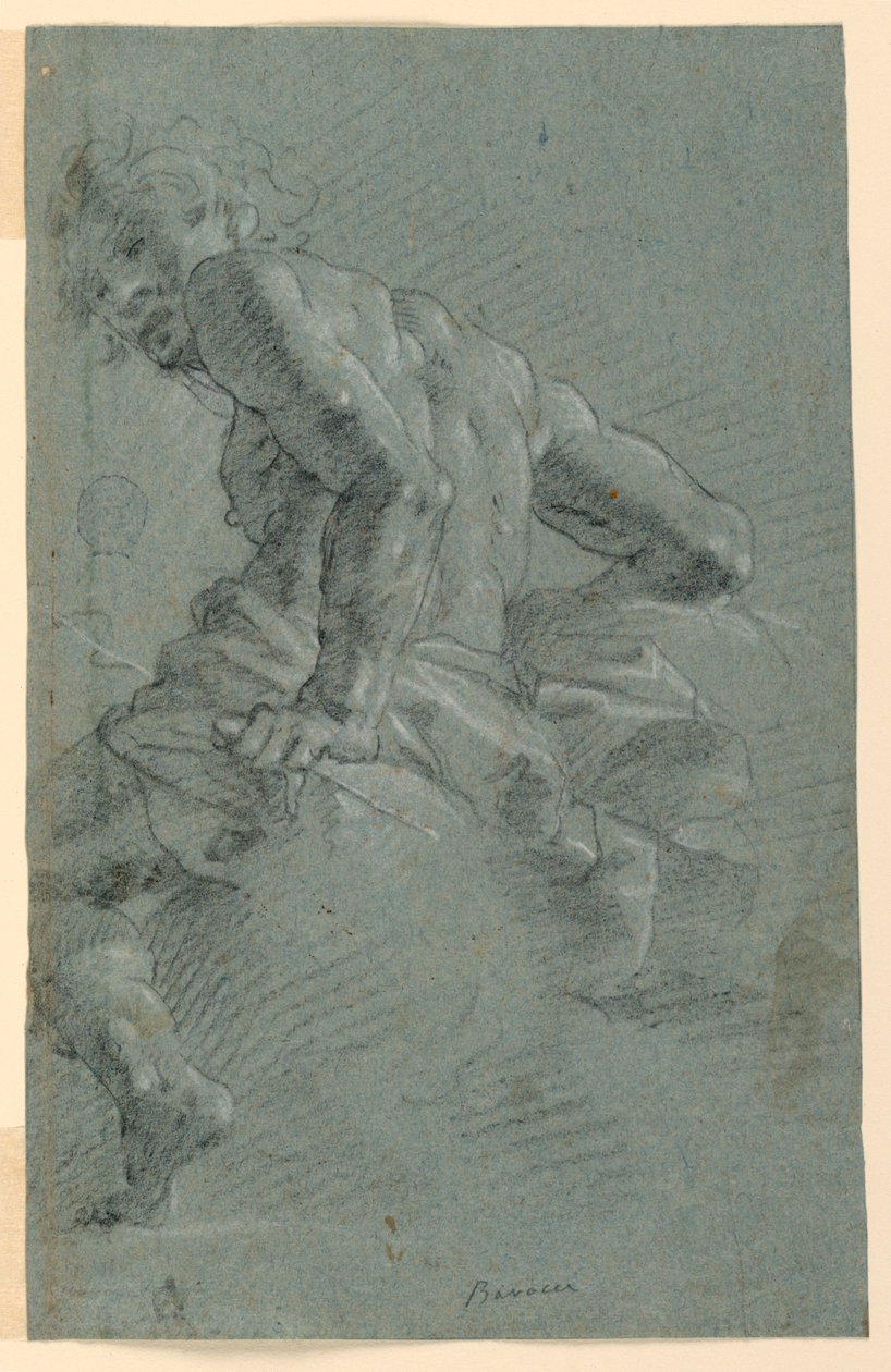 Estudo de Hermes, Estudo Preparatório para a Queda dos Gigantes, Teto Fresco no Palazzo Moroni, Bergamo de Gian Giacomo Barbelli