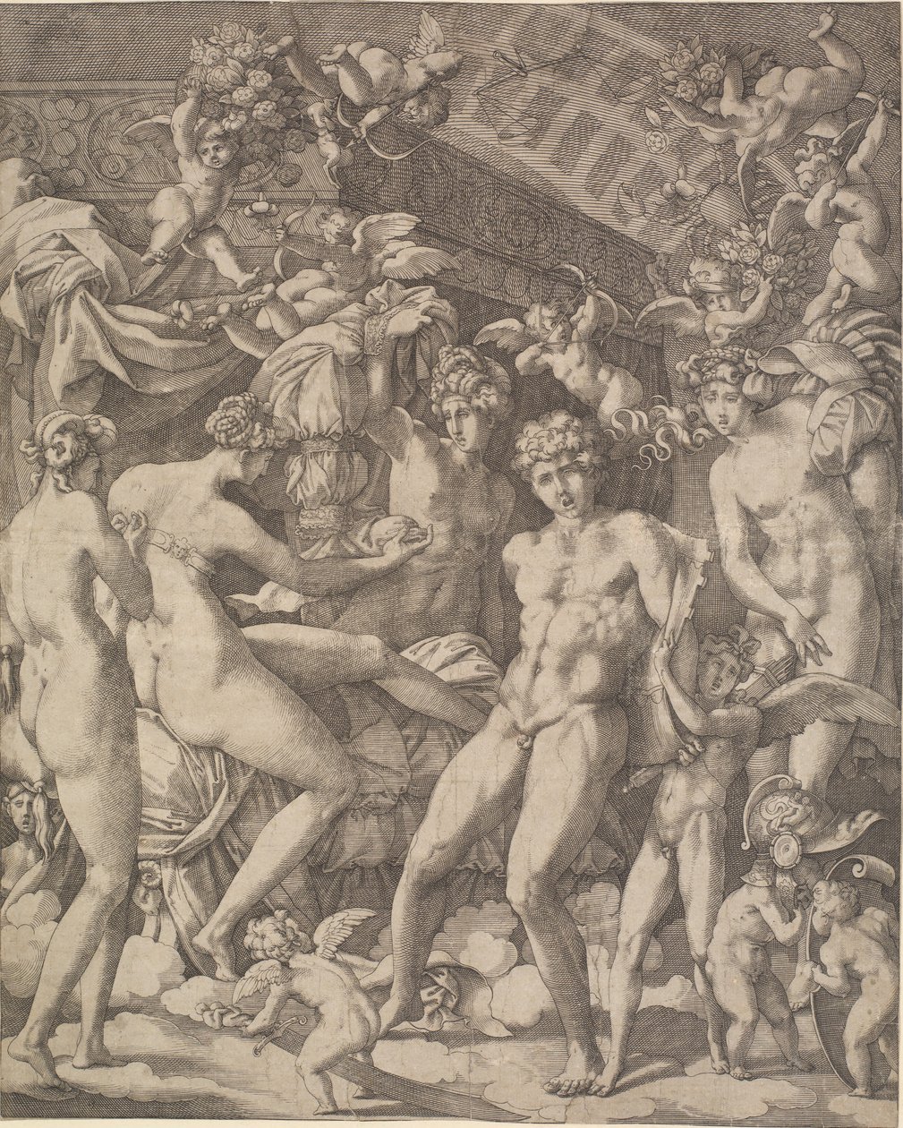 Vênus e Marte com cupidos e três graças de Gian Jacopo Caraglio