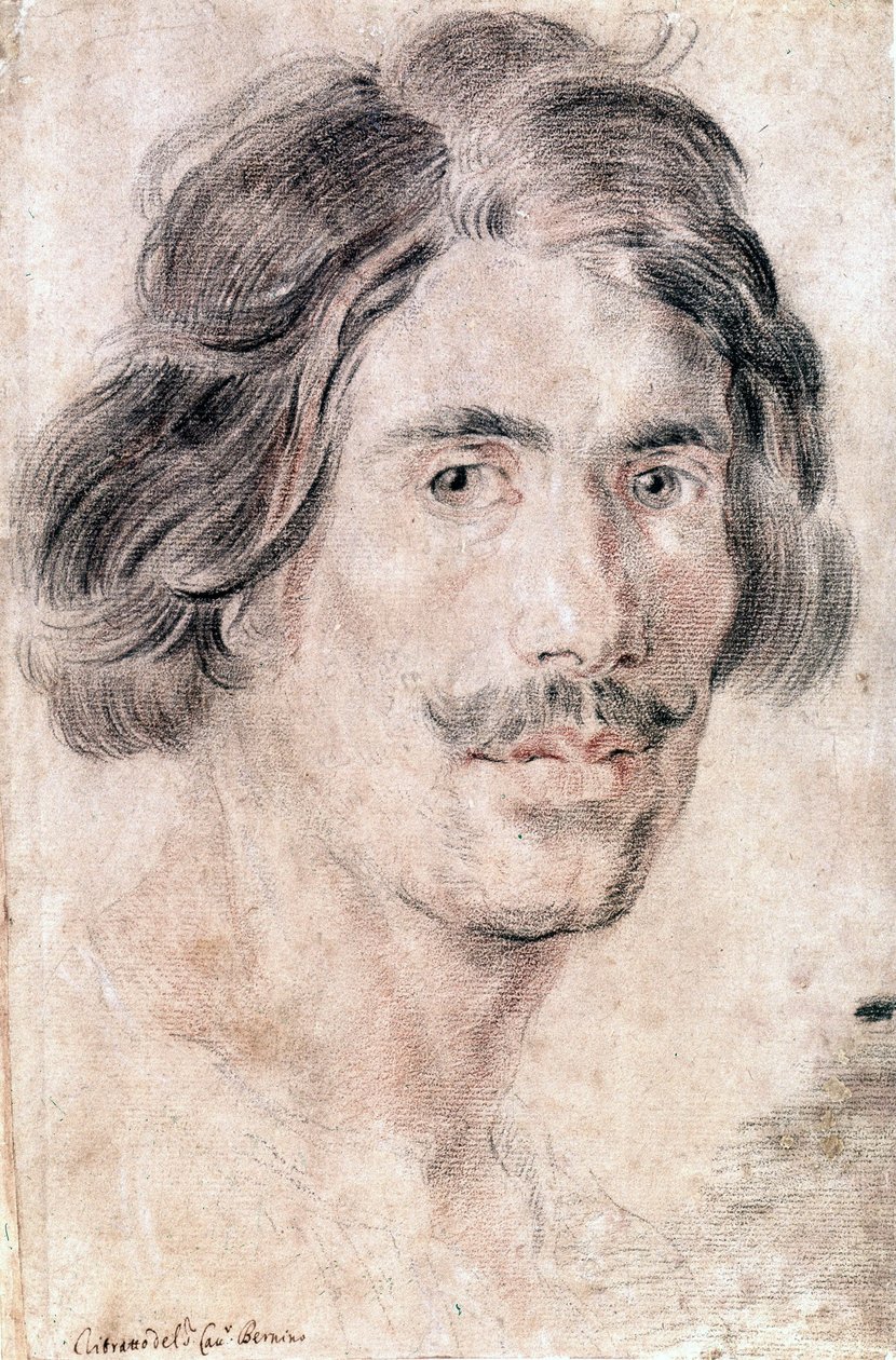Auto-retrato de Gian Lorenzo Bernini (Bernin) (1598 - 1680), escultor, pintor e arquiteto italiano. Gabinetto Nazionale delle stampe, Roma. de Gian Lorenzo Bernini