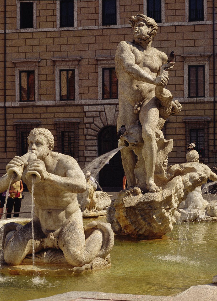A fonte de Moro, detalhe de deuses do rio e monstros, 1653-5 detalhe de pedra de 96887 de Gian Lorenzo Bernini