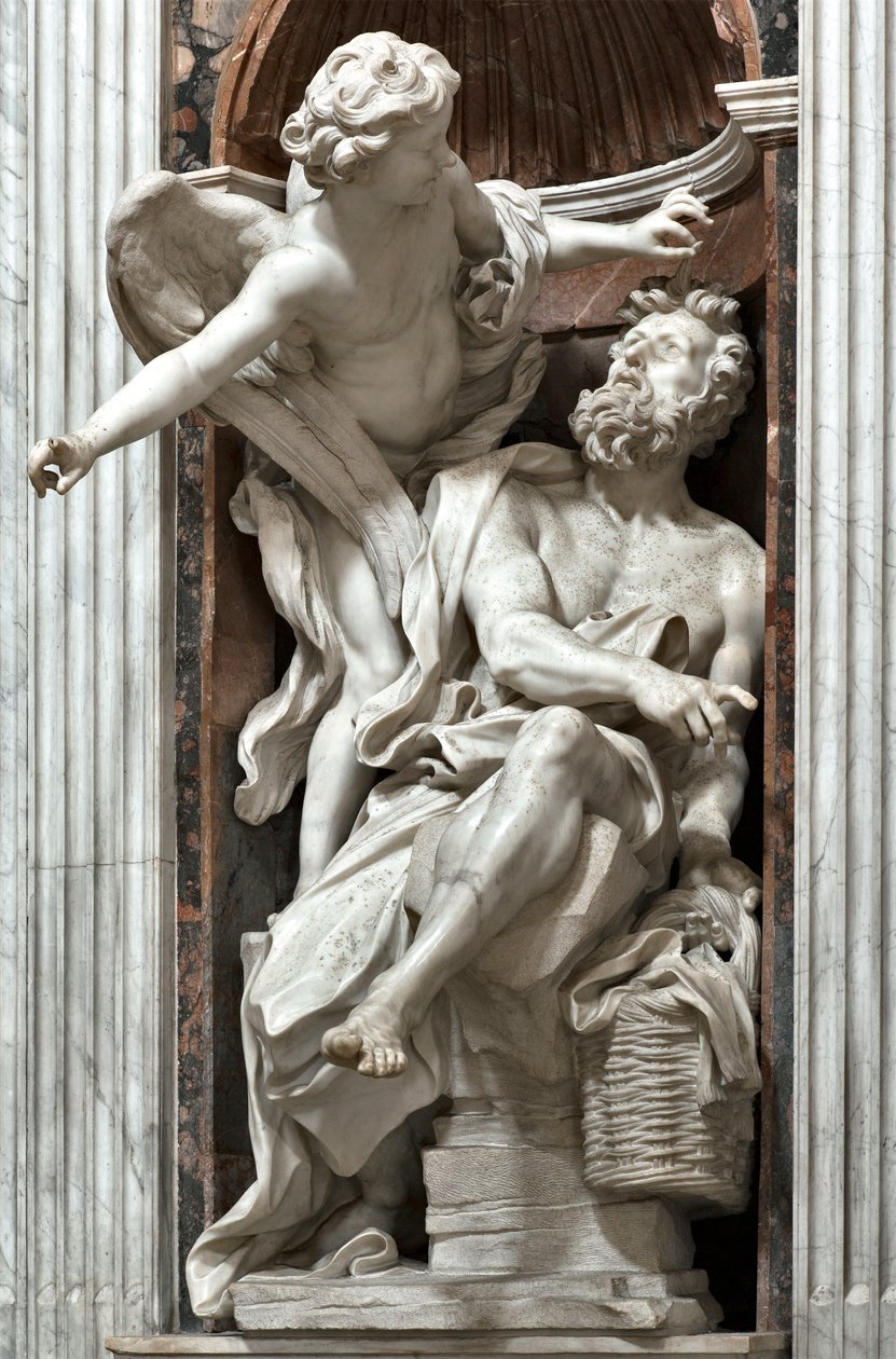O profeta Habacuque (Habaquq, Habacuque, Habacuque, Abacuque, Havakuk) e o anjo (O profeta Habacuque e o anjo) Escultura em mármore de Gian Lorenzo Bernini (1598-1680) 1656-1661 Roma, Basílica de Santa Maria del Popolo, Cappella Chigi de Gian Lorenzo Bernini