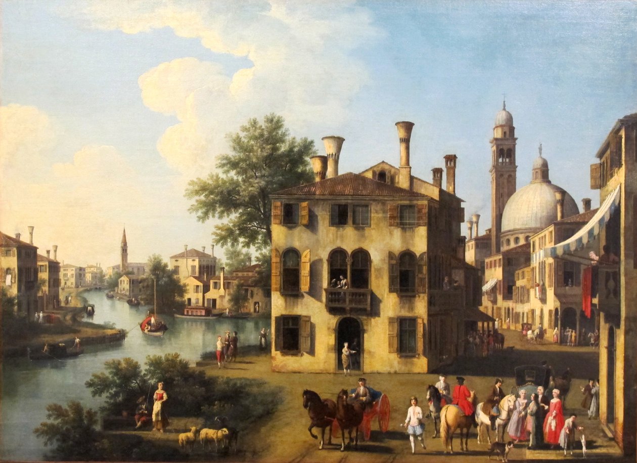 Vista, de, a, brenta, perto, dolo, tarde, 18º século de Gianbattista Cimaroli