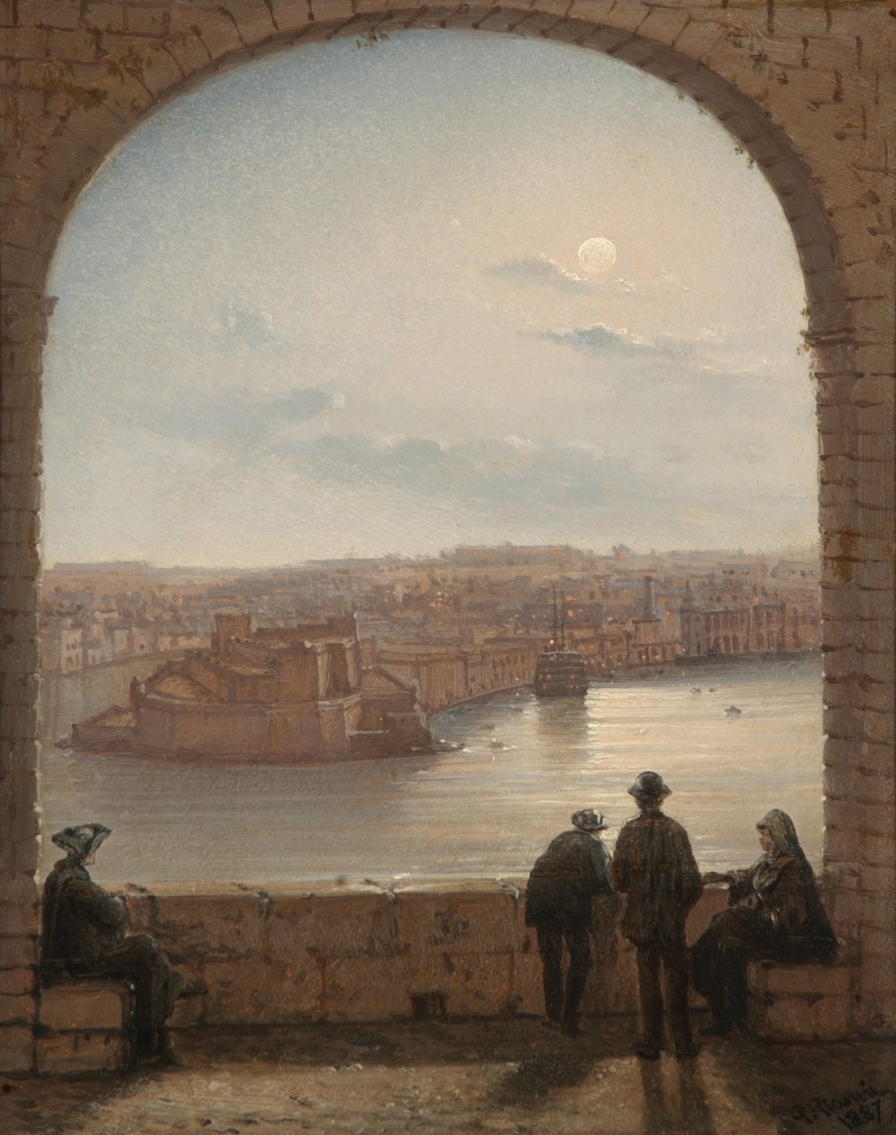 Uma visão enluarada de Fort St Angelo, Valletta, 1887 de Giancinto Gianni