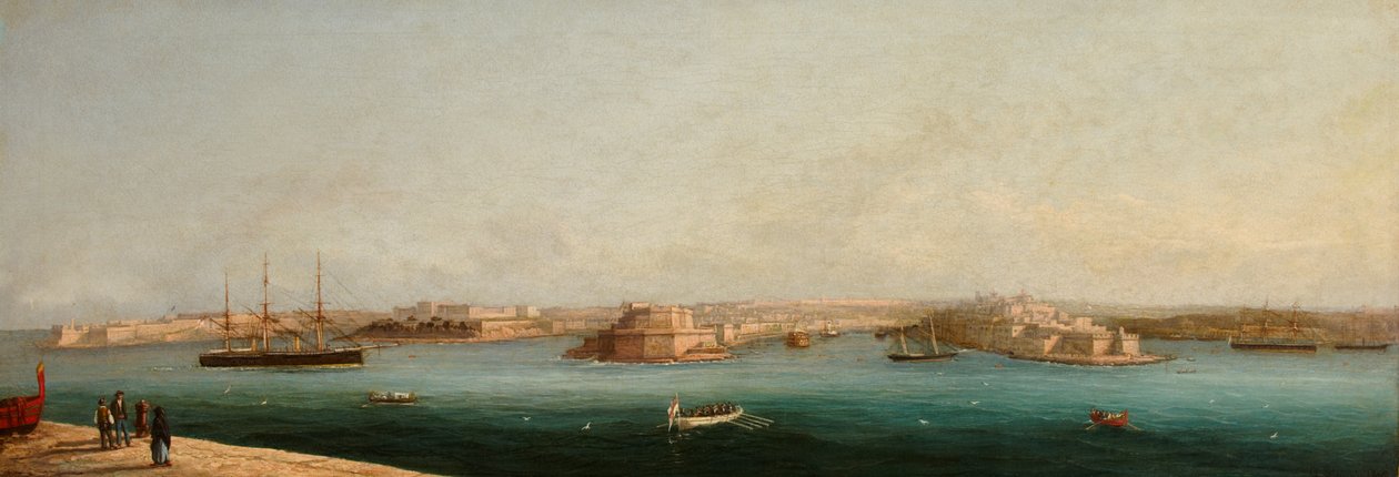 Grande porto e três cidades do cais de Valletta, 1869 de Giancinto Gianni