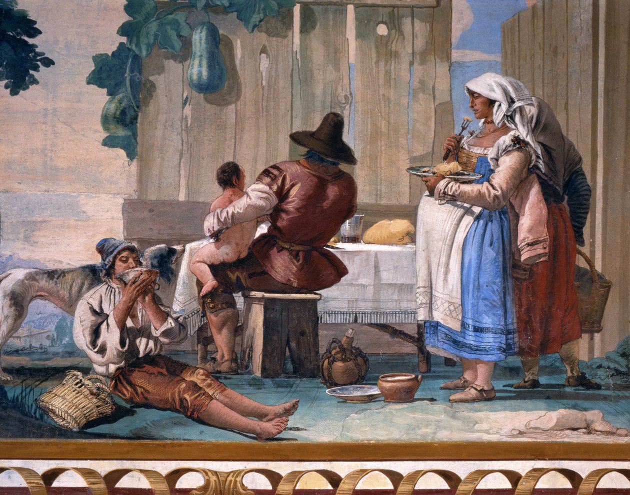 Camponeses comendo fora de portas, da Foresteria (Guesthouse) 1757 de Giovanni Domenico Tiepolo