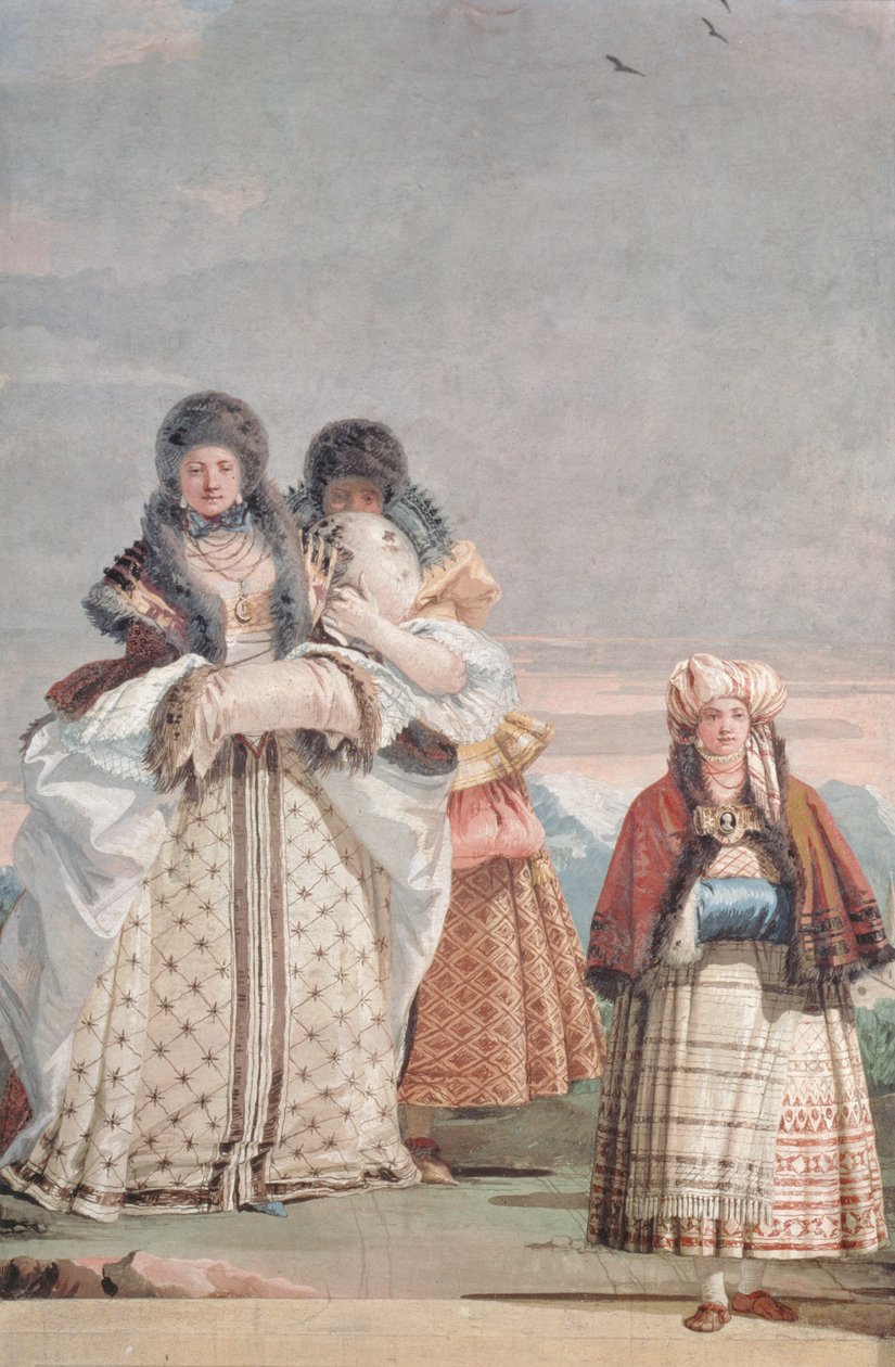 Um passeio de inverno, do &39;Foresteria&39; (Guesthouse) 1757 de Giovanni Domenico Tiepolo
