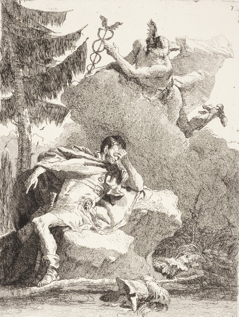 Mercúrio aparece para Æneas em um sonho, c.1770 de Giovanni Domenico Tiepolo