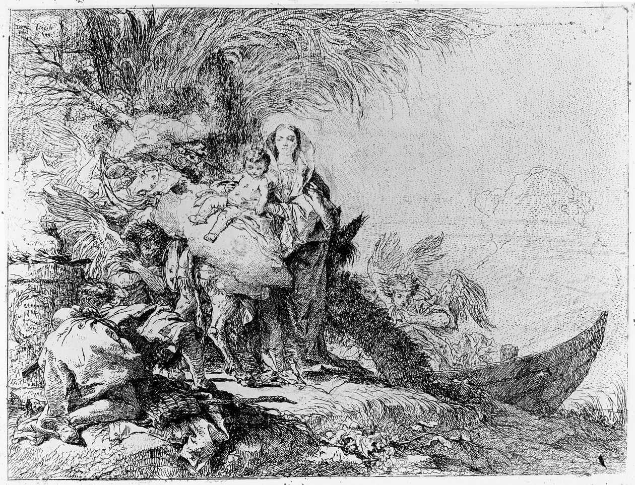 A fuga para o Egito, c.1750 de Giovanni Domenico Tiepolo
