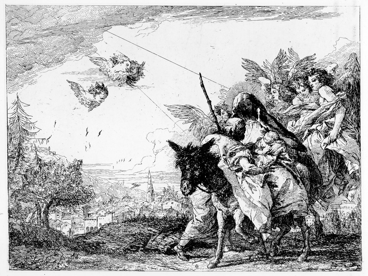 A fuga para o Egito, c.1750 de Giovanni Domenico Tiepolo