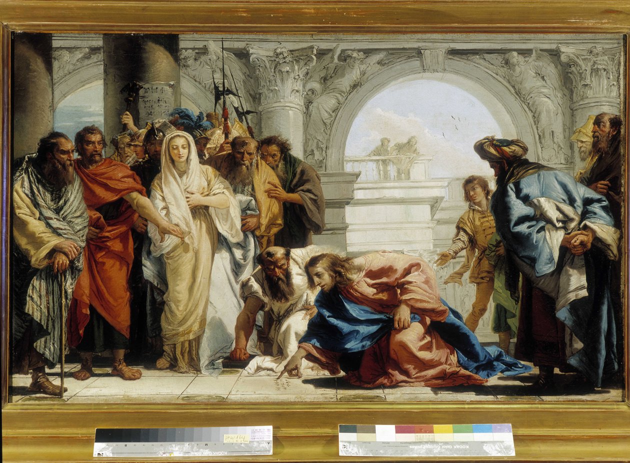 Cristo e a mulher adúltera (óleo sobre tela) de Giovanni Domenico Tiepolo