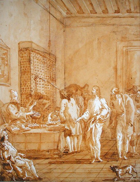 The Calling of St. Matthew (caneta e tinta lavada sobre giz preto) de Giandomenico  Tiepolo
