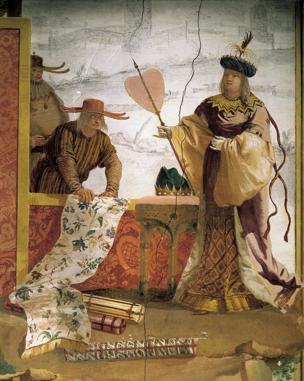 O comerciante têxtil chinês, por Giandomenico Tiepolo (1727-1804), fresco, Quarto Chinês na Foresteria (Guesthouse), Villa Valmarana 