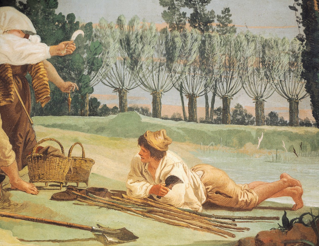 Camponeses em repouso, por Giandomenico Tiepolo (1727-1804), fresco, Detail, Villa Valmarana ai Nani, Vicenza de Giandomenico (1727 1804) Tiepolo