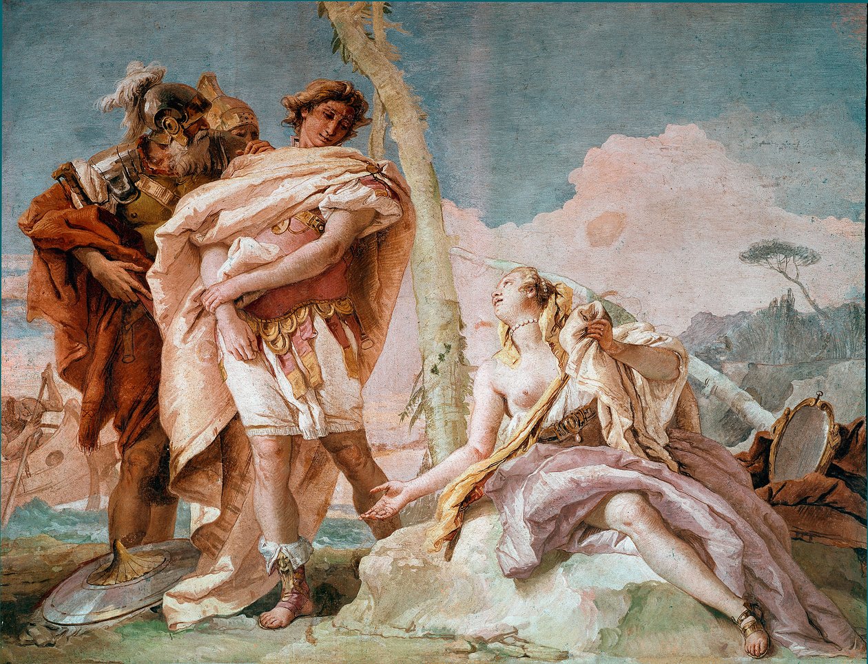 Renaud abandona Armide Ilustração de uma cena de "La Jerusalem delivree" de Torquato Tasso (A Jerusalém Entregue). Fresco por Giandomenico Tiepolo (1727-1804) 1757 Sun. 220x310 cm Vicenza, Villa Valmarana Itália de Giovanni Domenico Tiepolo