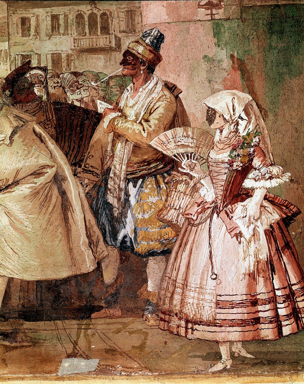 Máscaras Venezianas Detalhe de um fresco de Giandomenico Tiepolo (1727-1804) Vicenza do século XVIII, Villa Valmarana de Giandomenico  Tiepolo