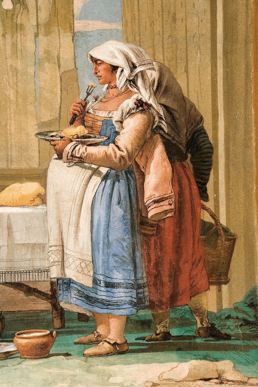Detalhe da família camponesa na mesa, da sala de cenas rústicas, na Foresteria, 1757 de Giovanni Domenico Tiepolo