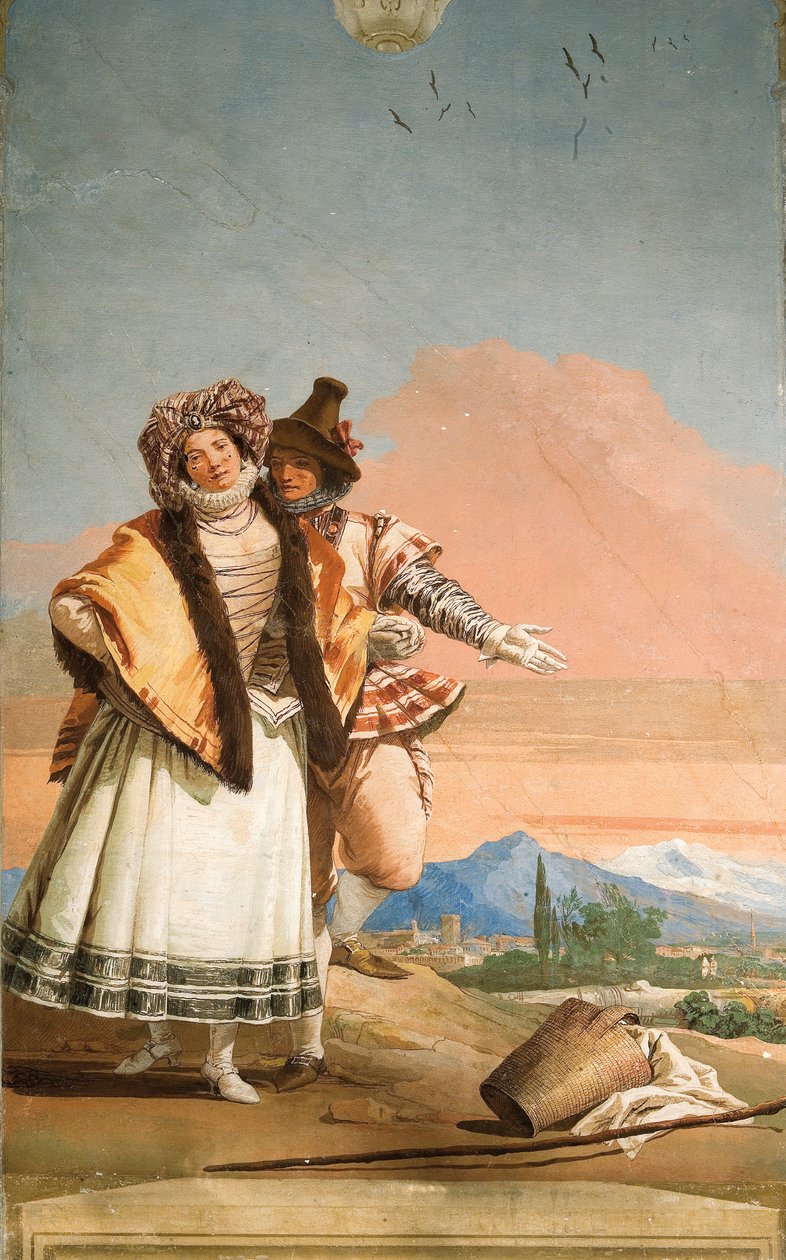 Detalhe da Declaração do Amor, da Sala do Pavilhão Gótico, na Foresteria, 1757 de Giovanni Domenico Tiepolo