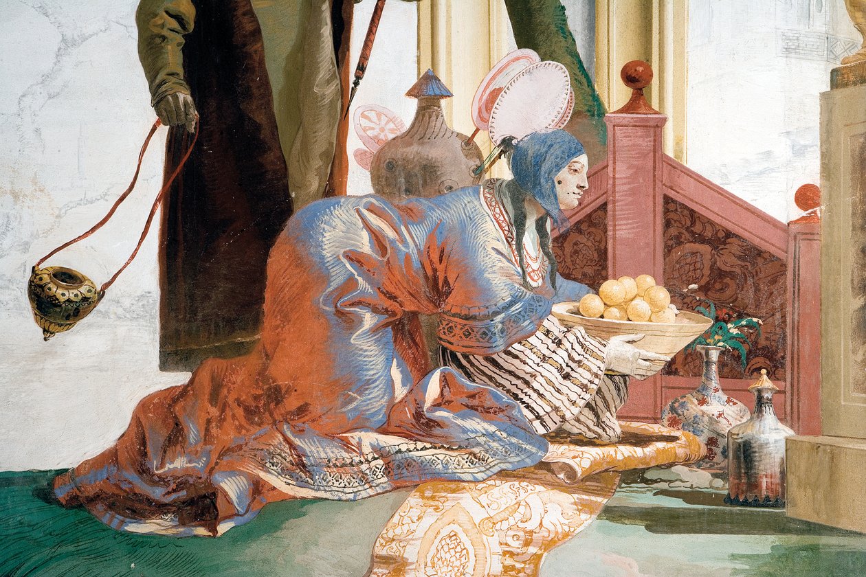 Detalhe da Oferta de Fruta a uma Divindade Lunar, da Sala Chinesa na Foresteria, 1757 de Giovanni Domenico Tiepolo