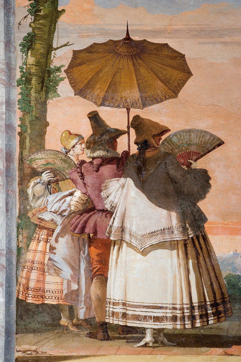 Detalhe do Passeio de Verão, da Sala do Pavilhão Gótico, na Foresteria, 1757 de Giovanni Domenico Tiepolo