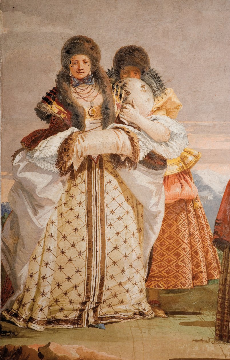 Detalhe do Passeio de Inverno, da Sala do Pavilhão Gótico, na Foresteria, 1757 de Giovanni Domenico Tiepolo