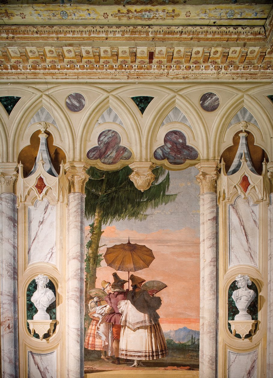 O Passeio de Verão, da Sala do Pavilhão Gótico, na Foresteria, 1757 de Giovanni Domenico Tiepolo