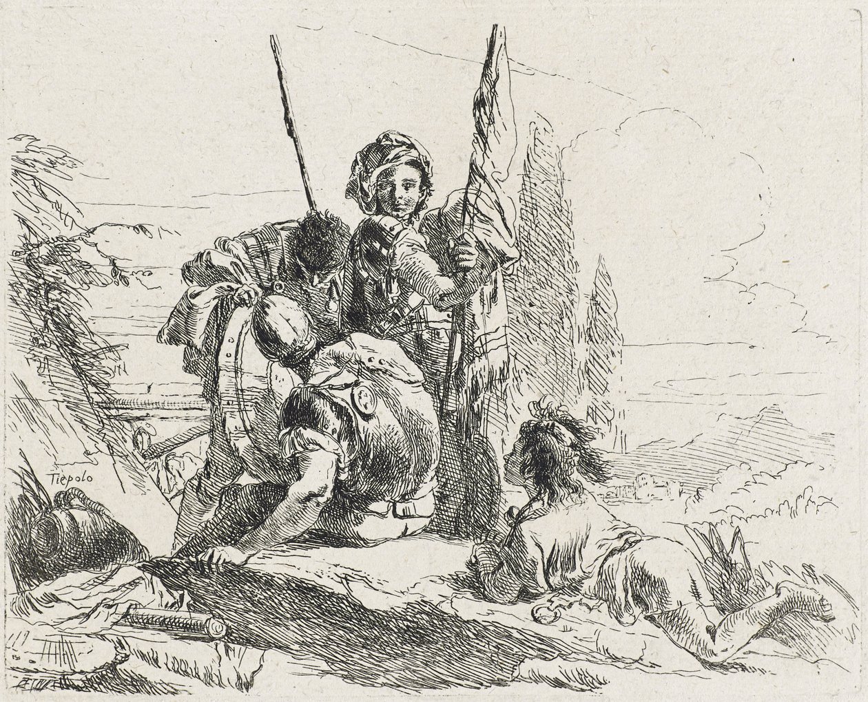 Três soldados e um menino, 1749 de Giovanni Domenico Tiepolo