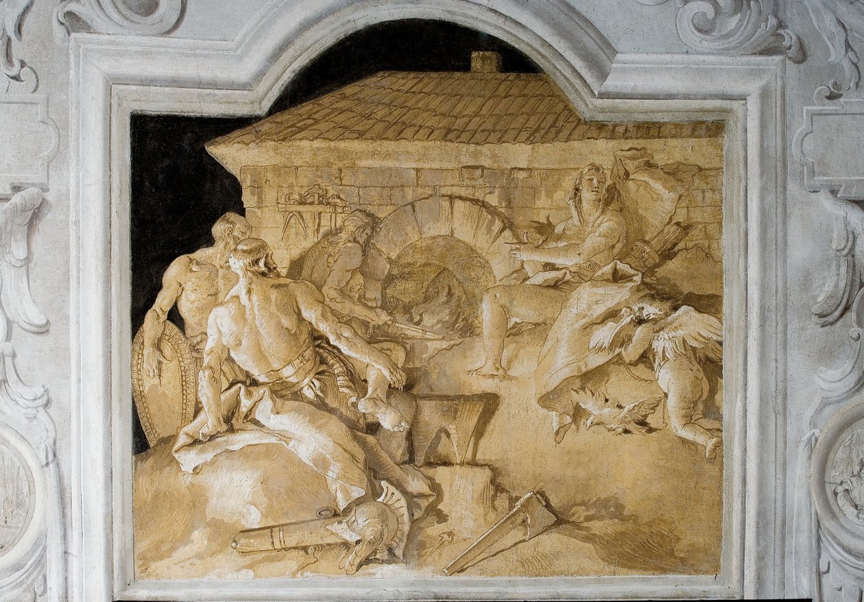 Vulcano em sua forja, da sala da Eneida na Palazzina, 1757 de Giovanni Domenico Tiepolo