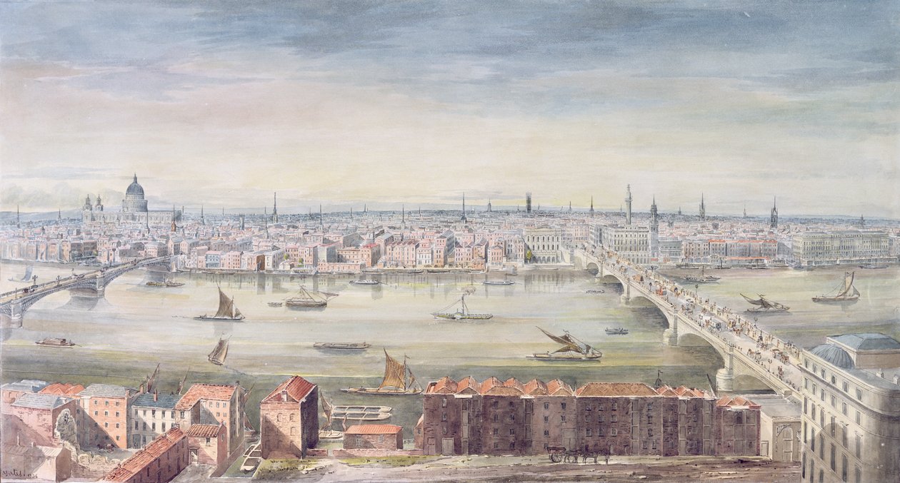 Uma vista de Londres de St. Paul para a Alfândega, 1837 (wc no papel) de Gideon Yates