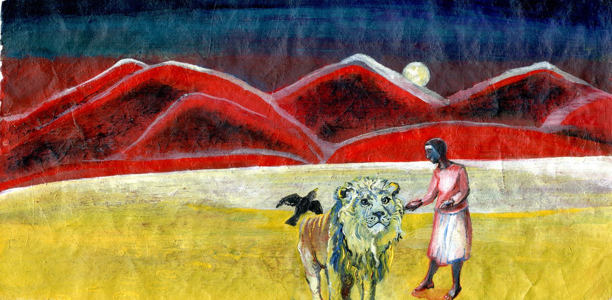 O Leão e o Melro, 2004 (óleo sobre papel) de Gigi Sudbury