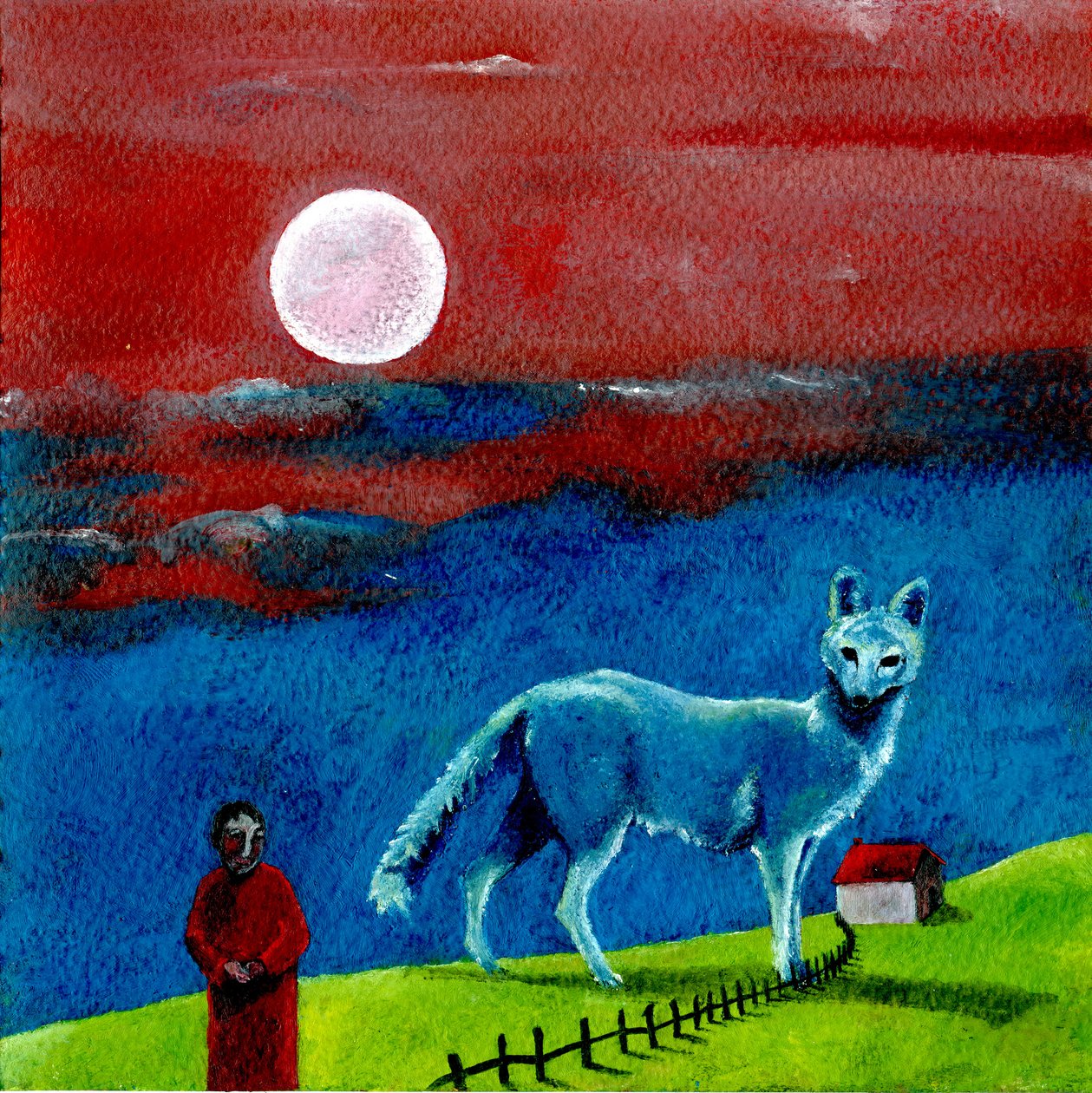 O lobo e a lua, 2004, (óleo no papel) de Gigi Sudbury