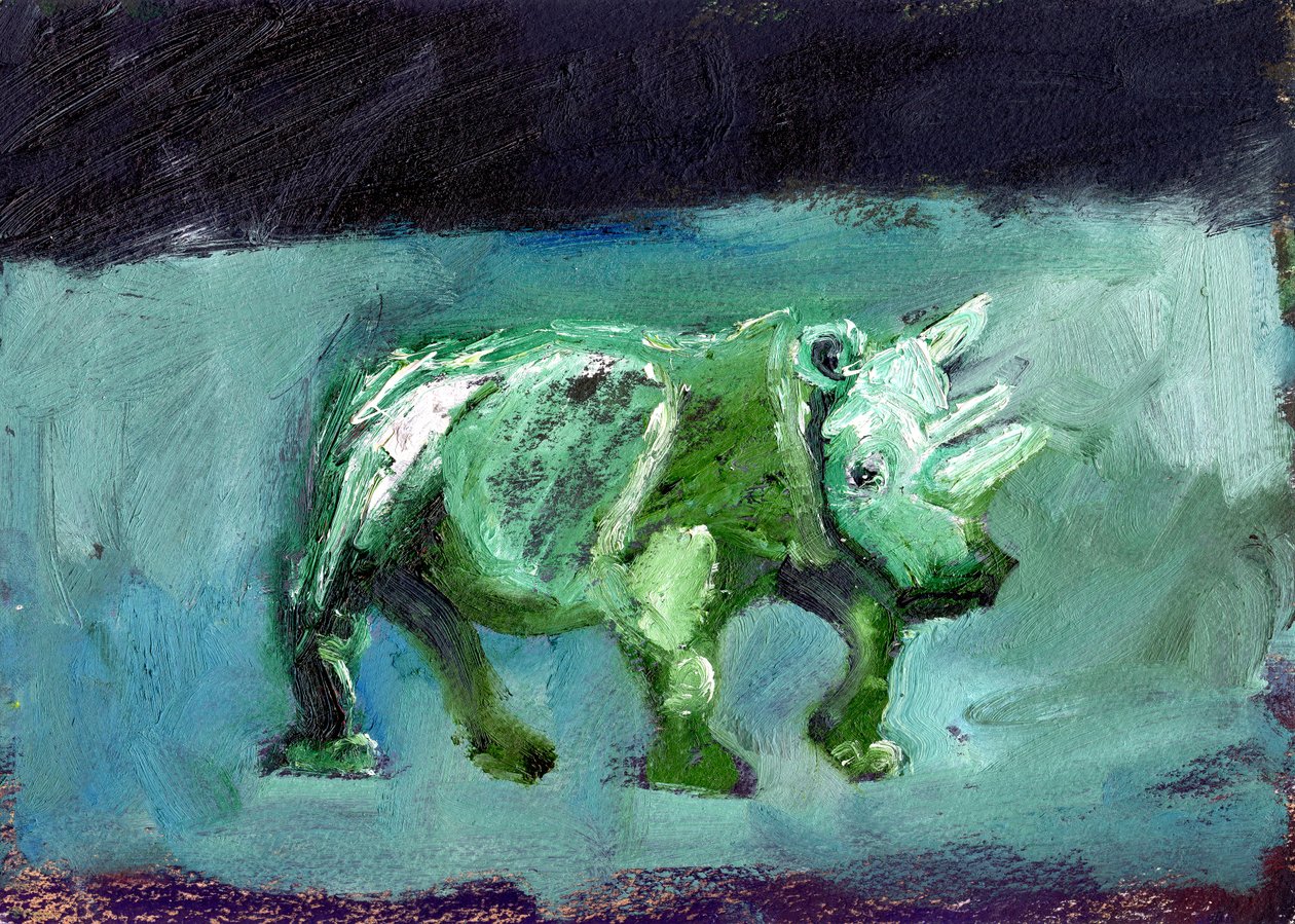 Rinoceronte, 2002, (óleo sobre papel) de Gigi Sudbury