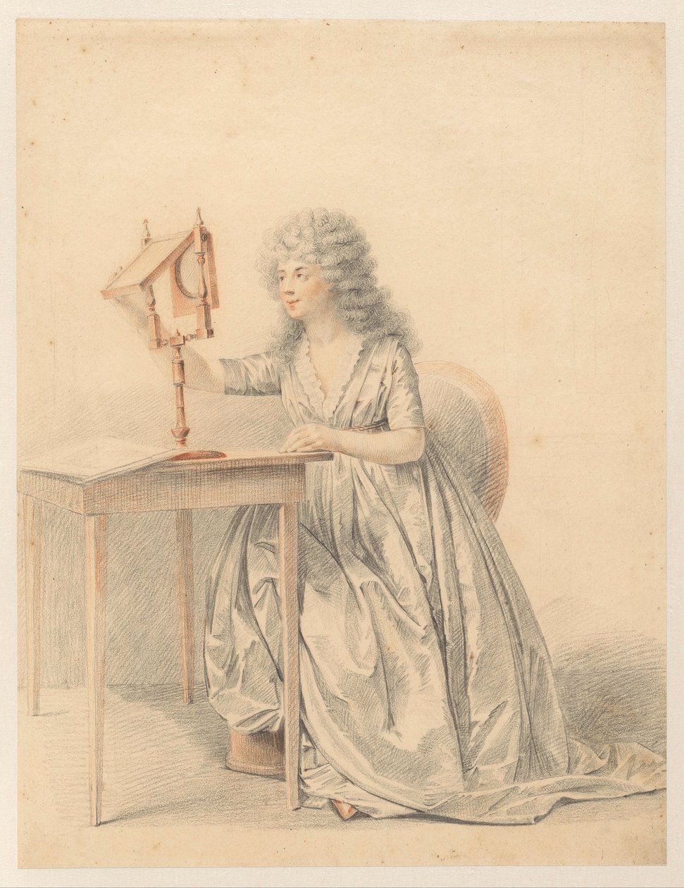 Estudo figurativo de uma mulher sentada segurando um espelho óptico de Gijsbertus Johannus van den Berg