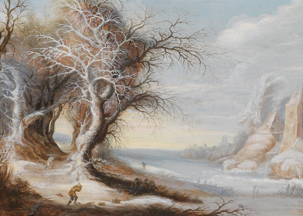 Uma paisagem de inverno com um lenhador de Gijsbrecht Leytens
