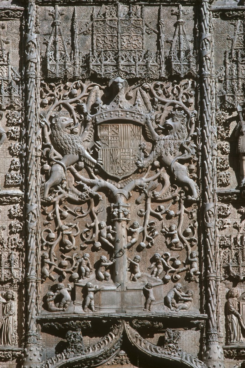 Detalhe da fachada de entrada Museo Nacionalde Escultura Religiosa construiu 1488-96 fotografia de Gil de Siloe