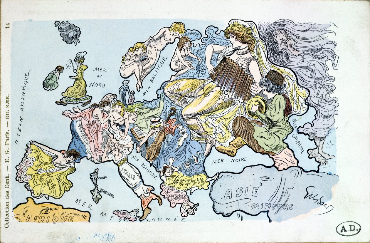 Postal representando os países da Europa como mulheres europ de Gil Baer