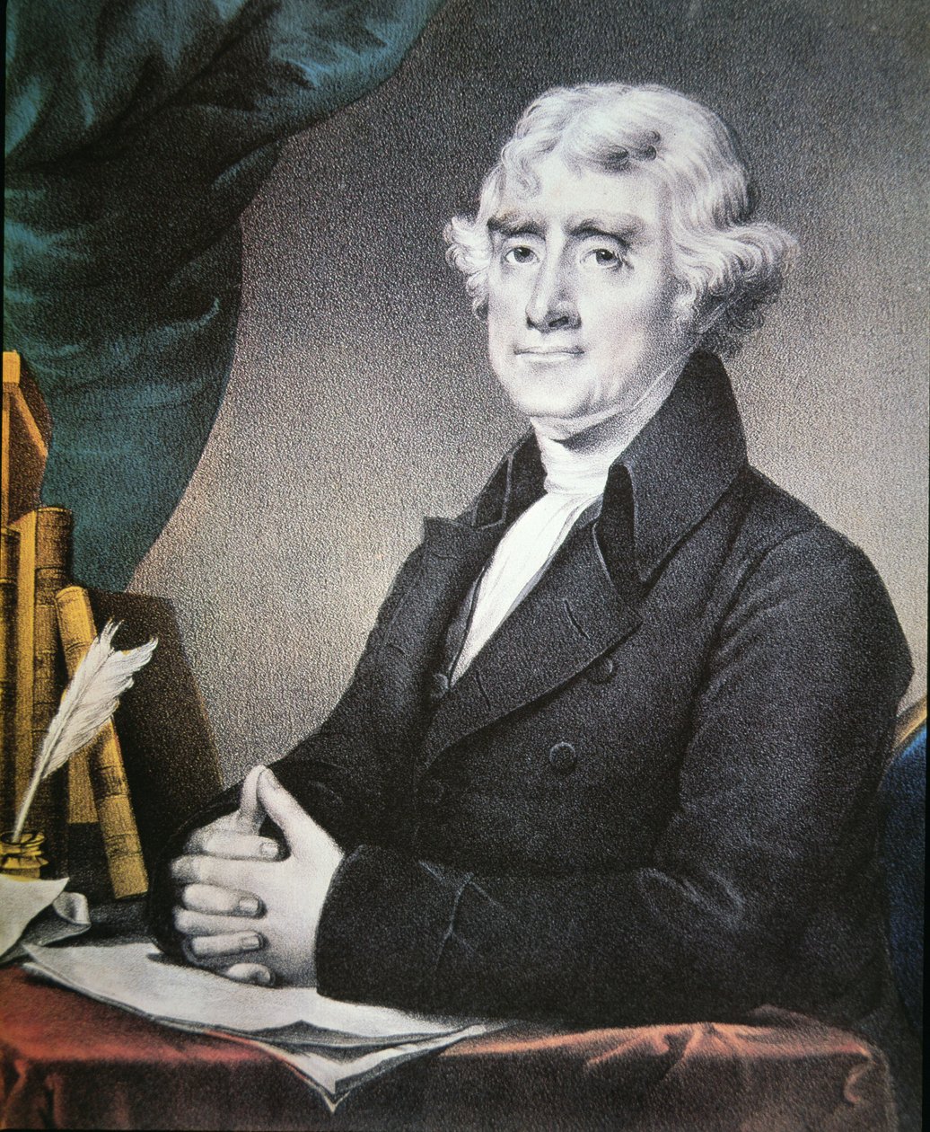 Thomas Jefferson (1743-1826) publicado por Nathaniel Currier (1813-88) (cor litho) de Gilbert (after) Stuart