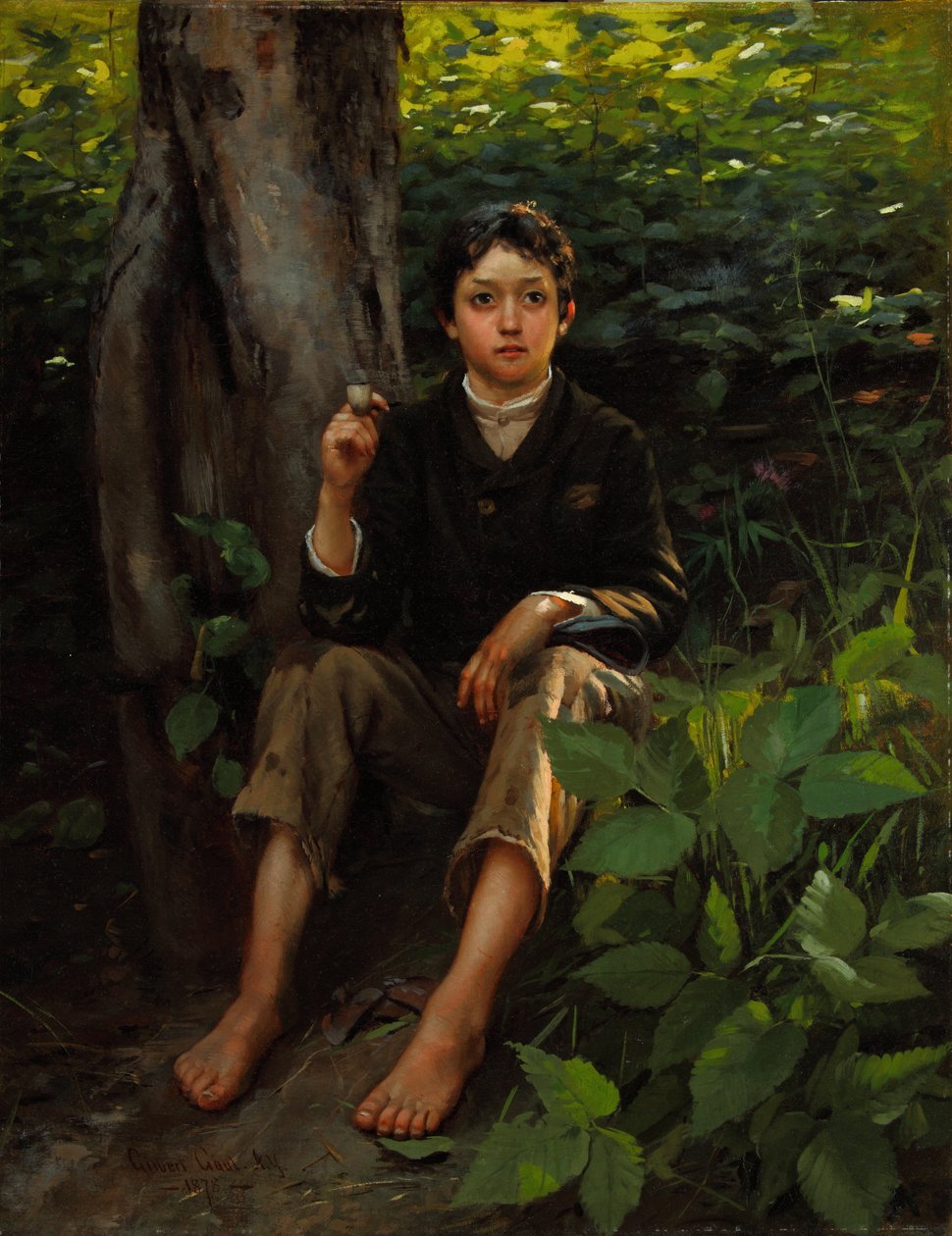 O seu primeiro fumo 1878 (Óleo sobre tela) de Gilbert Gaul
