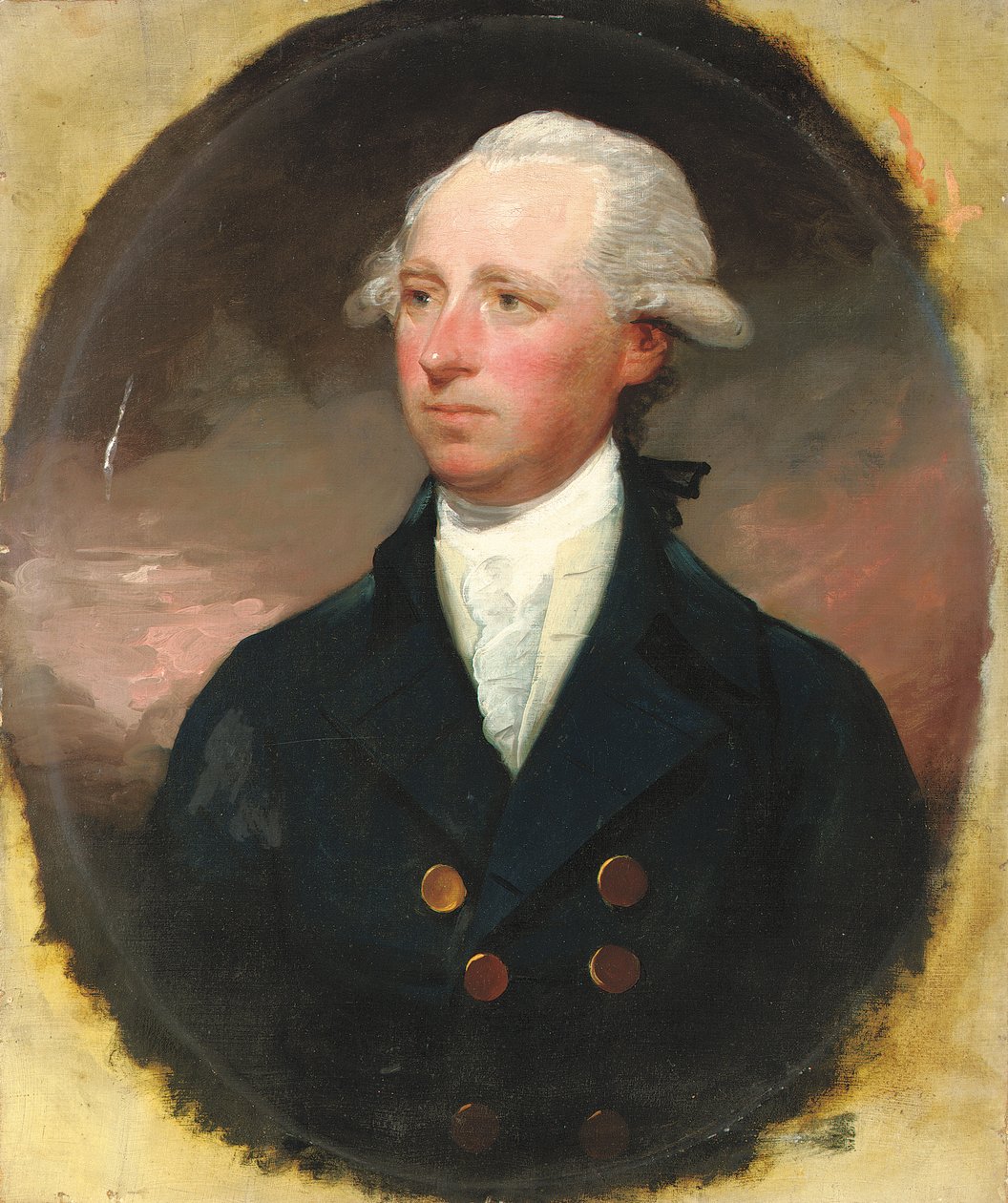 Retrato de Sir Thomas George Skipwith, meio comprimento, com um casaco azul, vestido com forma oval de Gilbert Stuart