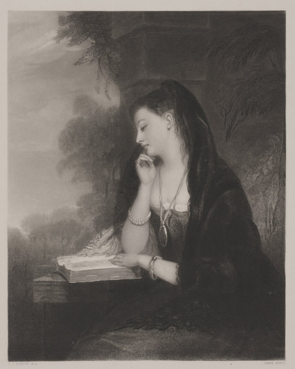 A Pensiva (aquatint) de Gilbert Stuart Newton