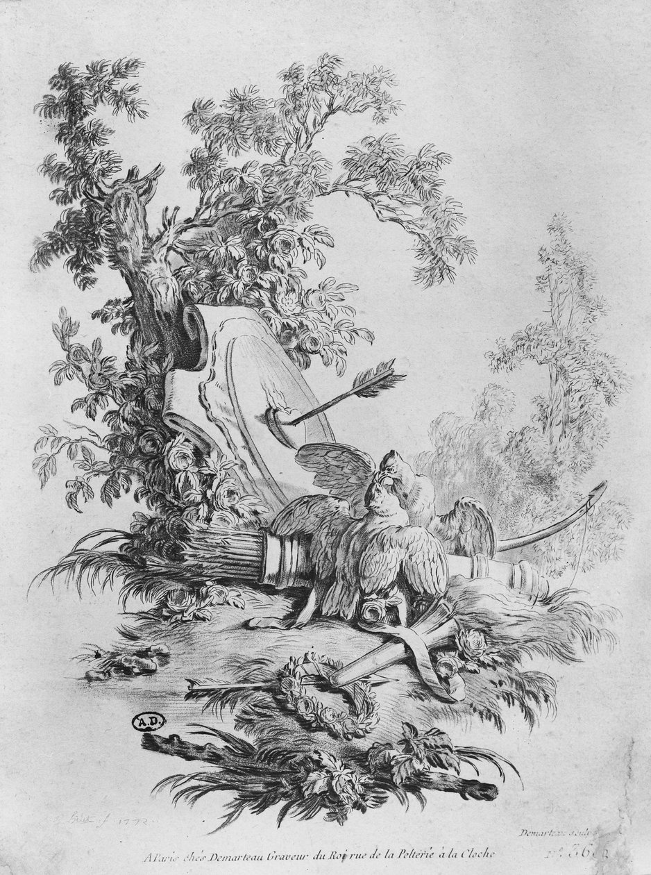 Os dois pombos, ilustração para o &39;Fables de la Fontaine&39;, 1772 de Giles Demarteau