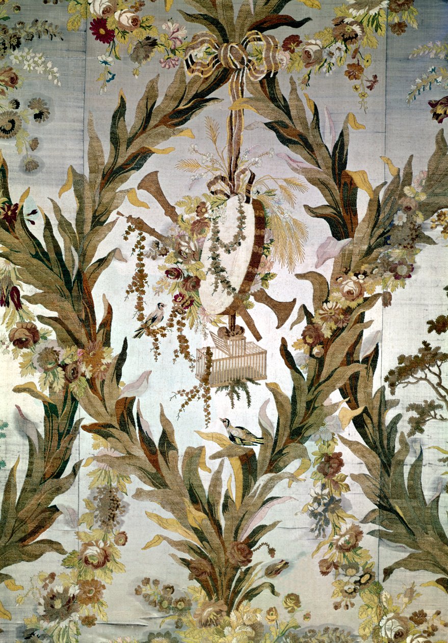 Seda mural do quarto da imperatriz, 1787 (seda) (detalhe) de Gilles Gaudin