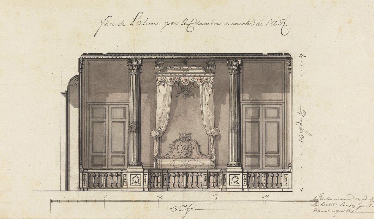 Cama Alcova para o Duc dOrléans, Palais Royal, Paris de Gilles Marie Oppenord