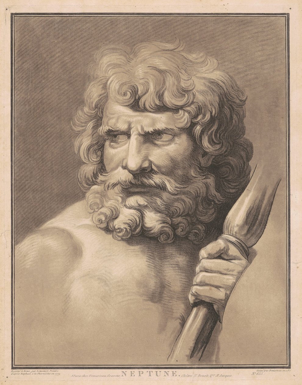 Netuno de Gilles Antoine Demarteau, after Anicet Charles Gabriel Lemonnier, after Raphael