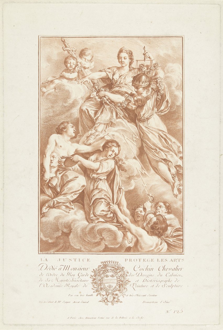 Alegoria com a Justiça como protectora das artes
La Justice protege les arts (título sobre o objecto) de Gilles Demarteau