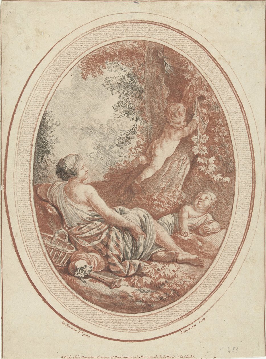 Bacanal com ninfa e putti perto de árvores de Gilles Demarteau
