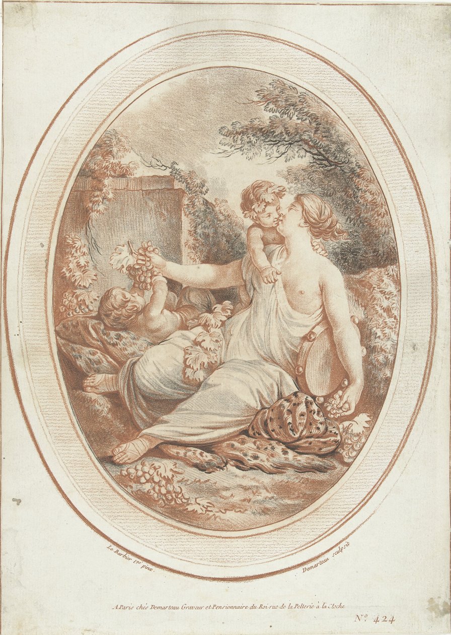 Bacanal com ninfa e dois putti de Gilles Demarteau