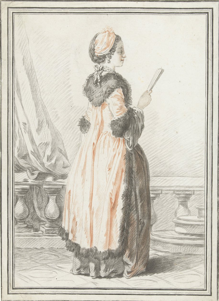 Mulher de pé com ventilador de Gilles Demarteau