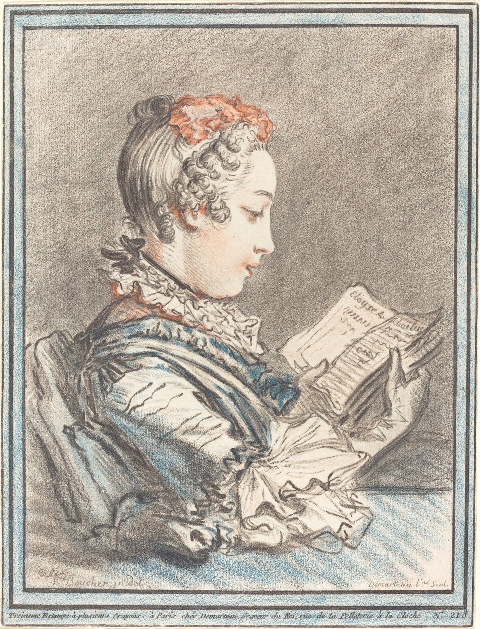 Jovem lendo Héloise e Abélard, 1770. de Gilles Demarteau