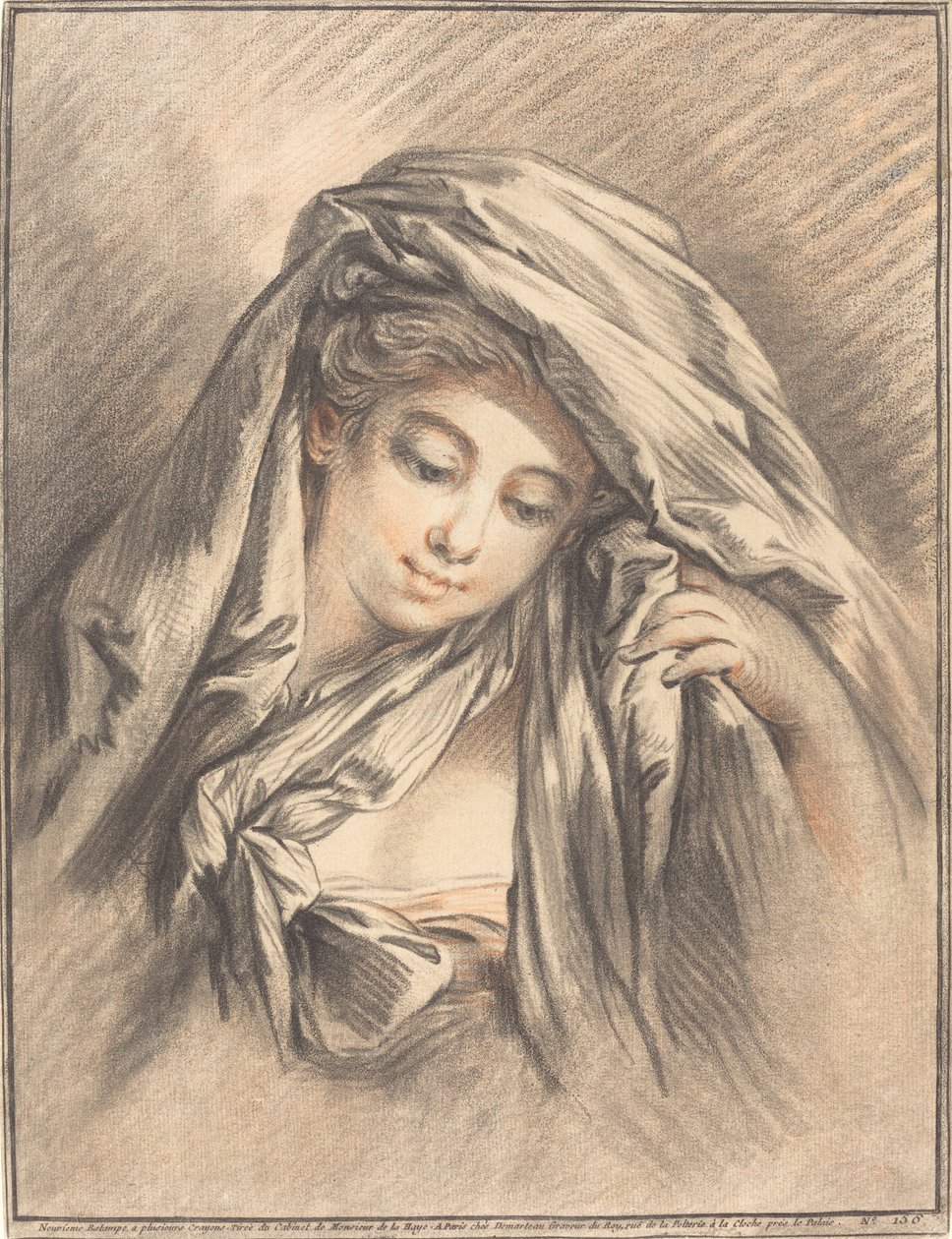 Jovem com a cabeça coberta, 1767. de Gilles Demarteau