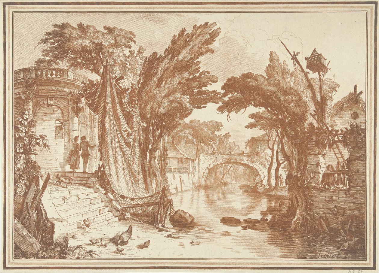 Paisagem sul com casas à beira rio de Gilles Demarteau